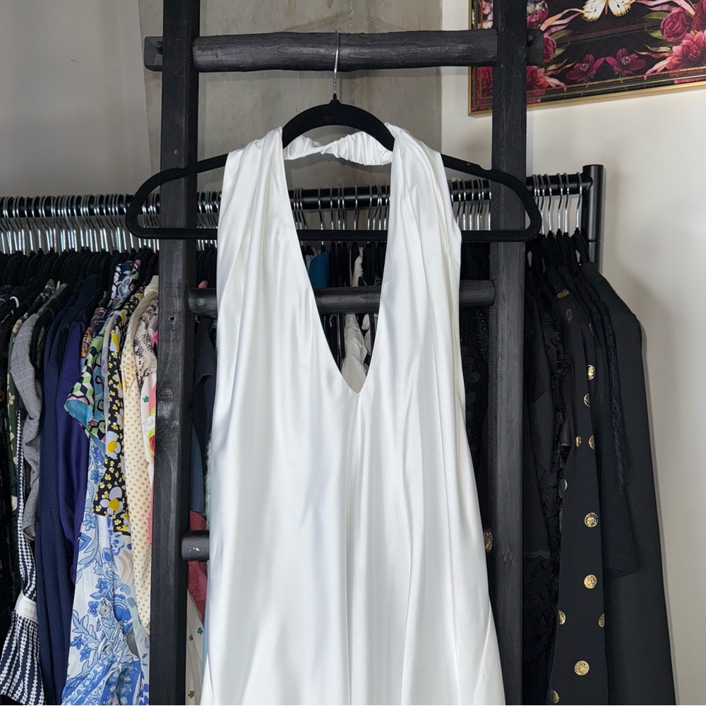 Show Me Your Mumu Jasmine Halter Mini Dress Ivory Luxe Satin Womens XL New NWT - Picture 7 of 17